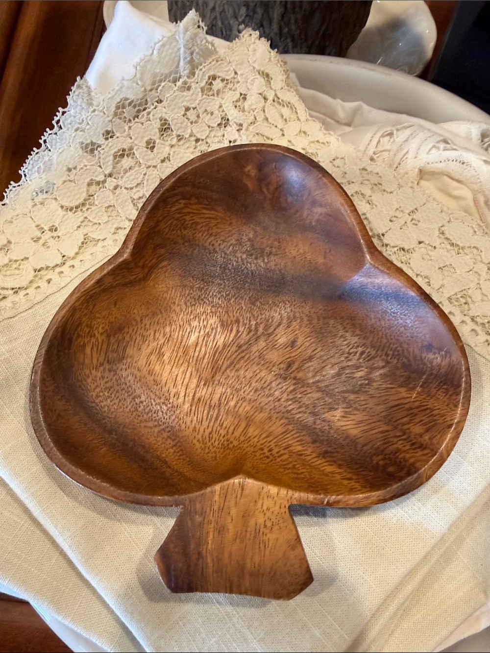 Handcrafted Wooden Clover Serving Bowl - Natural Brown